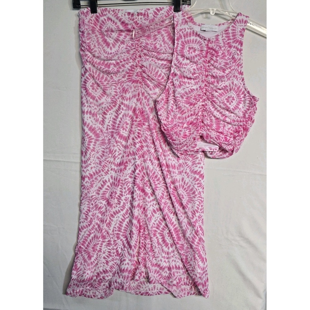House Of Harlow Women's 2pc Pink/White Mesh Skirt And Top Set Size S